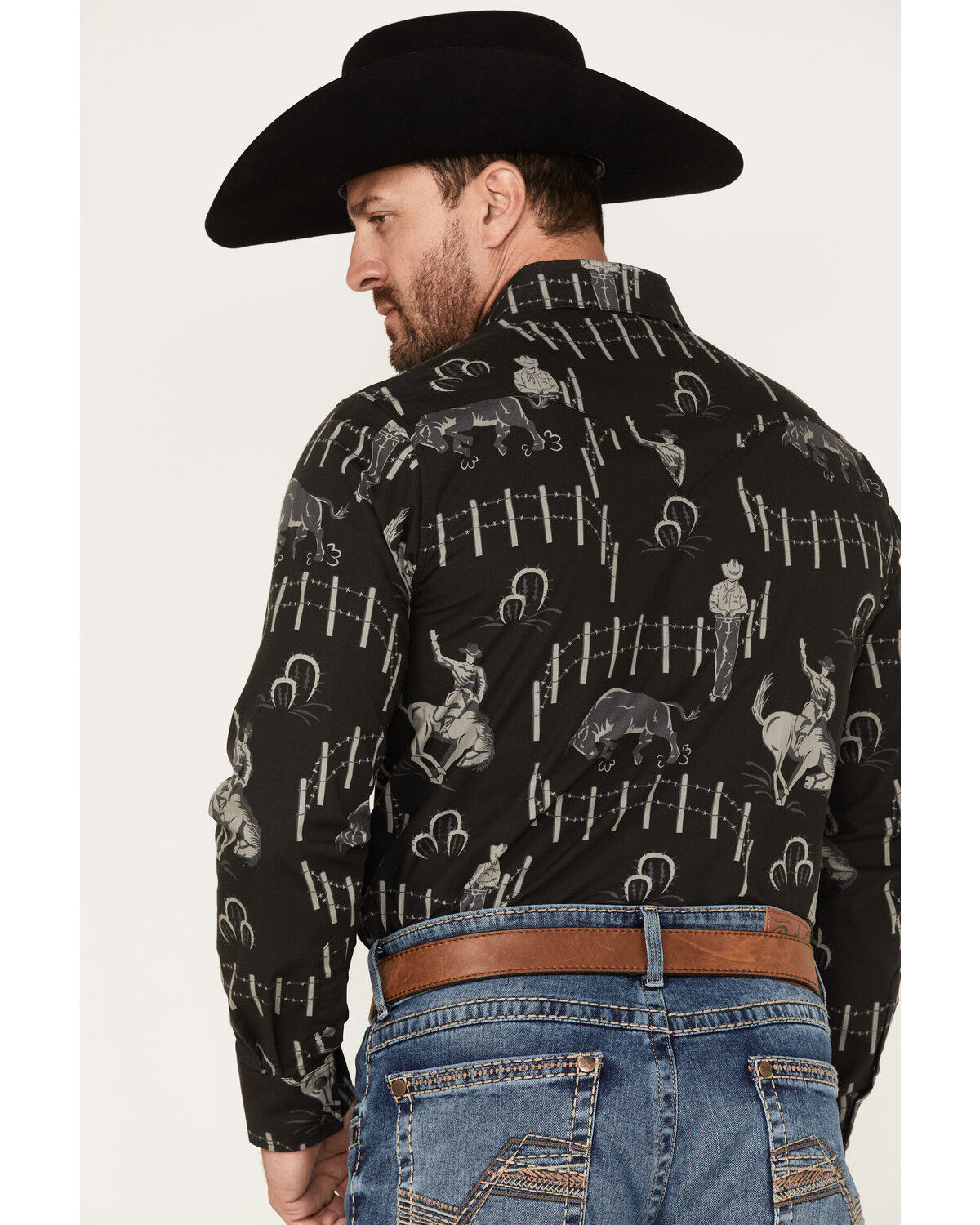 Image #4 - Rock & Roll Denim Panhandle Men's Vintage 46 Print Long Sleeve Snap Shirt, Black, hi-res