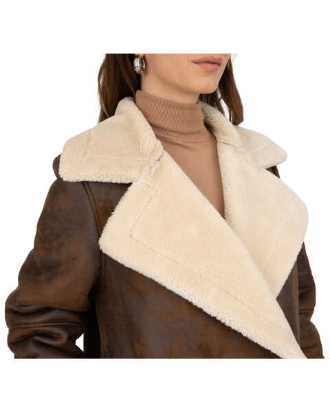 Image #3 - Frye Women's Faux Shearling Double Breast Coat , Brown, hi-res