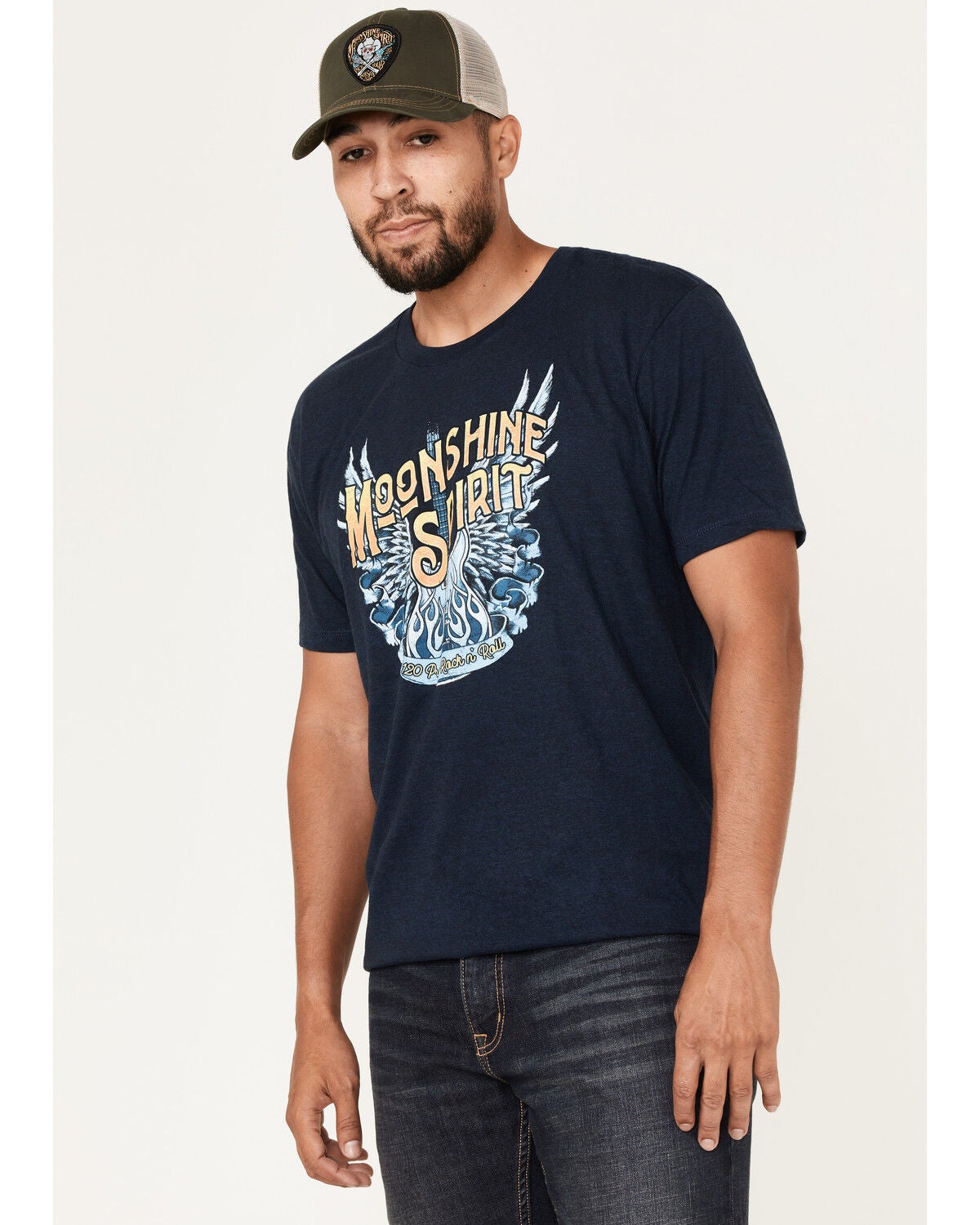 Moonshine Spirit&reg; Men's Wing Guitar Graphic Short Sleeve T-Shirt, Navy, hi-res