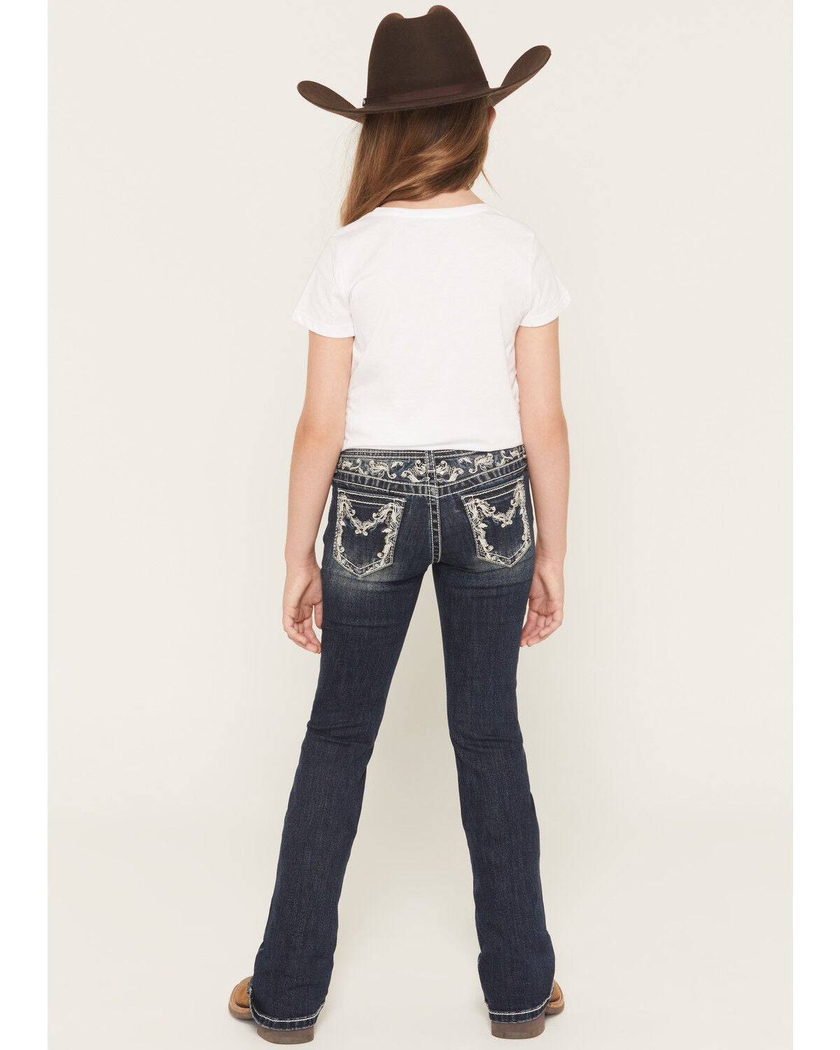 Grace in LA Girls' Embroidered Bootcut Stretch Denim Jeans, Medium Wash, hi-res