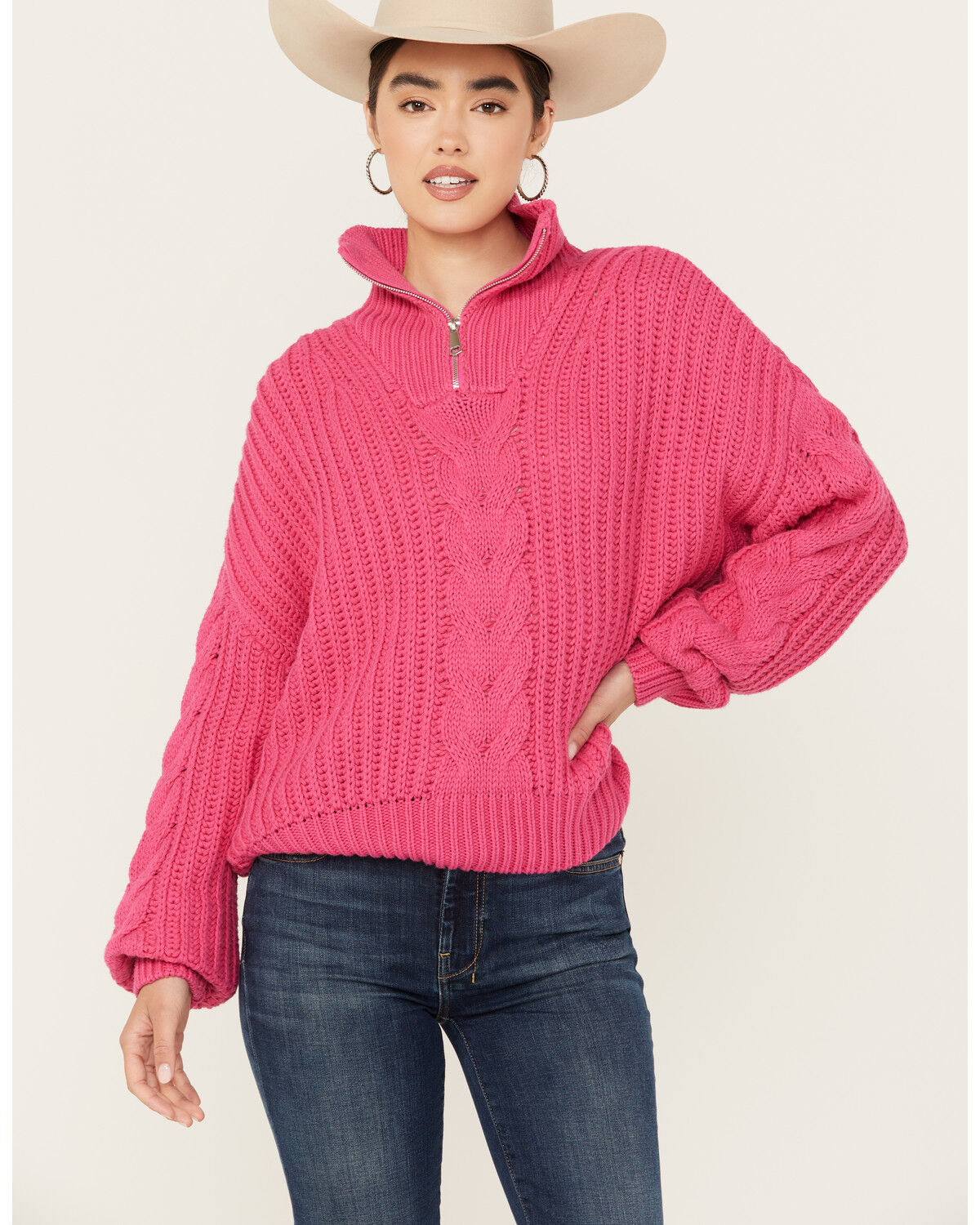 Image #1 - Revel Women's Quarter Zip Cable Knit Sweater, , hi-res
