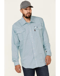 Cinch Men's FR Light Blue Geo Print Lightweight Long Sleeve Work Shirt , Light Blue, hi-res