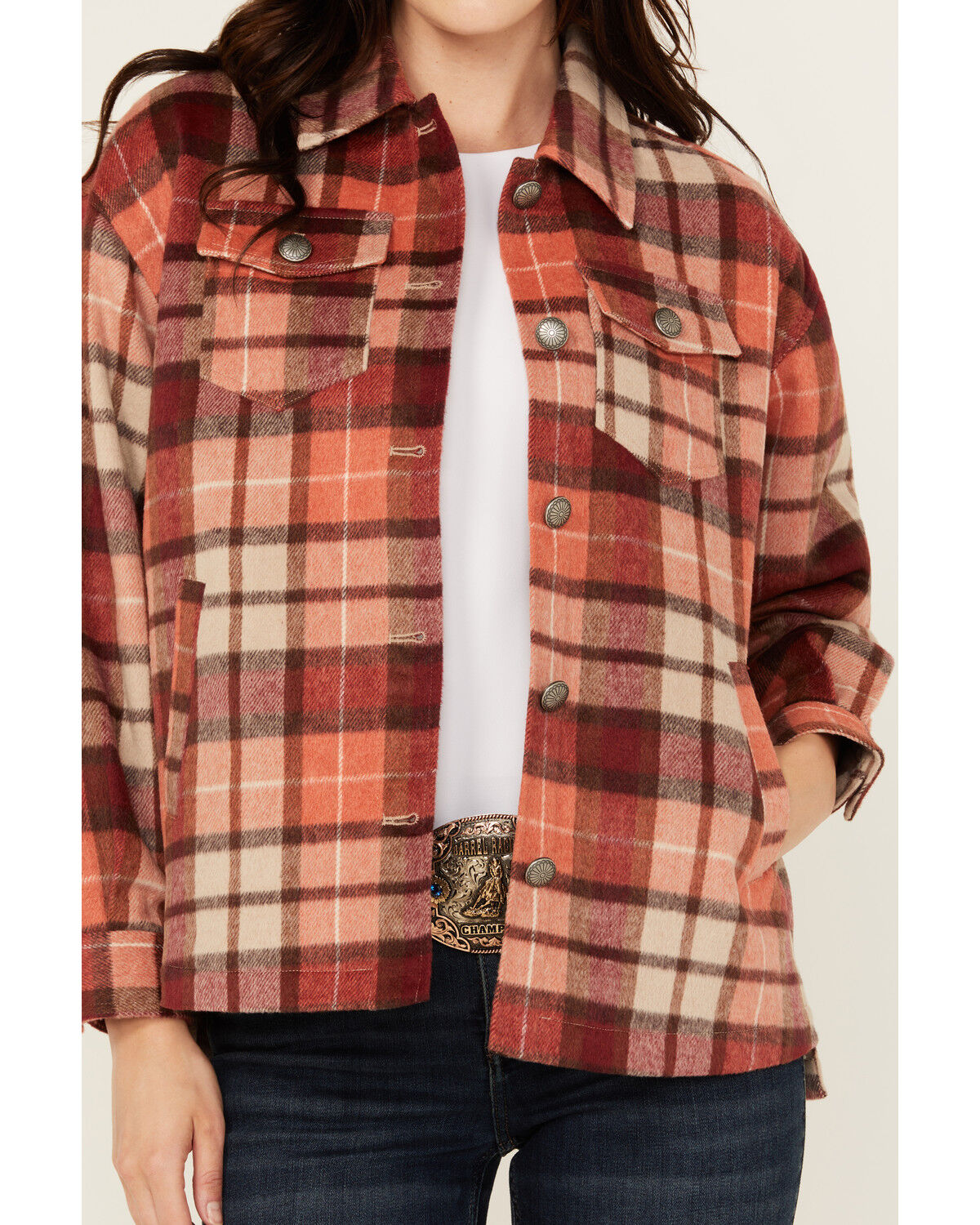Image #3 - Shyanne Women's Plaid Print Quilted Button-Down Shacket, Dark Pink, hi-res