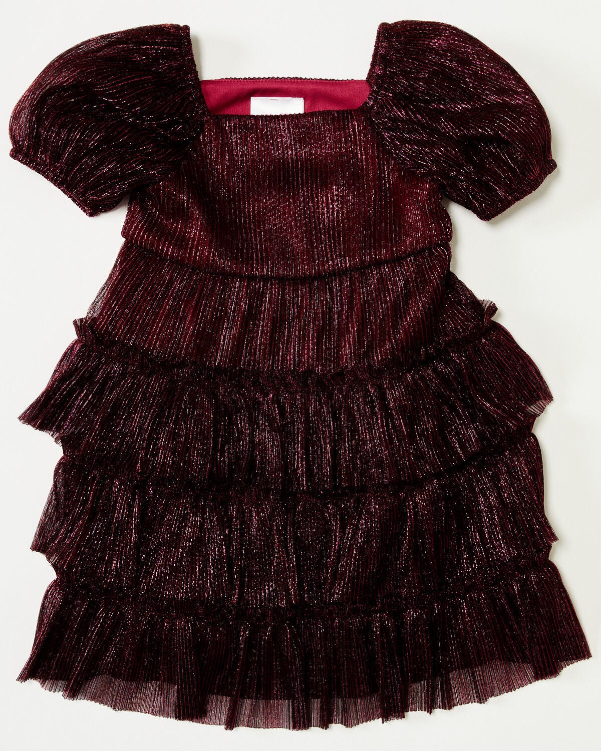 Image #1 - Sugar California Toddler Girls' Lurex Short Puff Sleeve Dress, Burgundy, hi-res