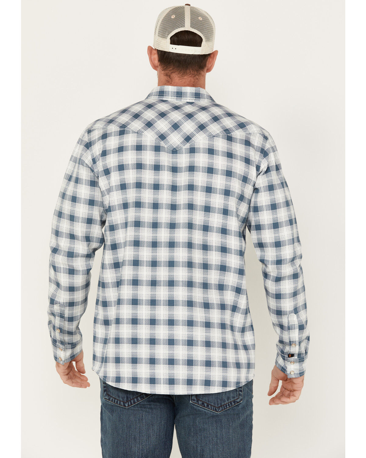 Image #4 - Cody James Men's FR Midweight Plaid Print Long Sleeve Pearl Snap Work Shirt, Blue, hi-res