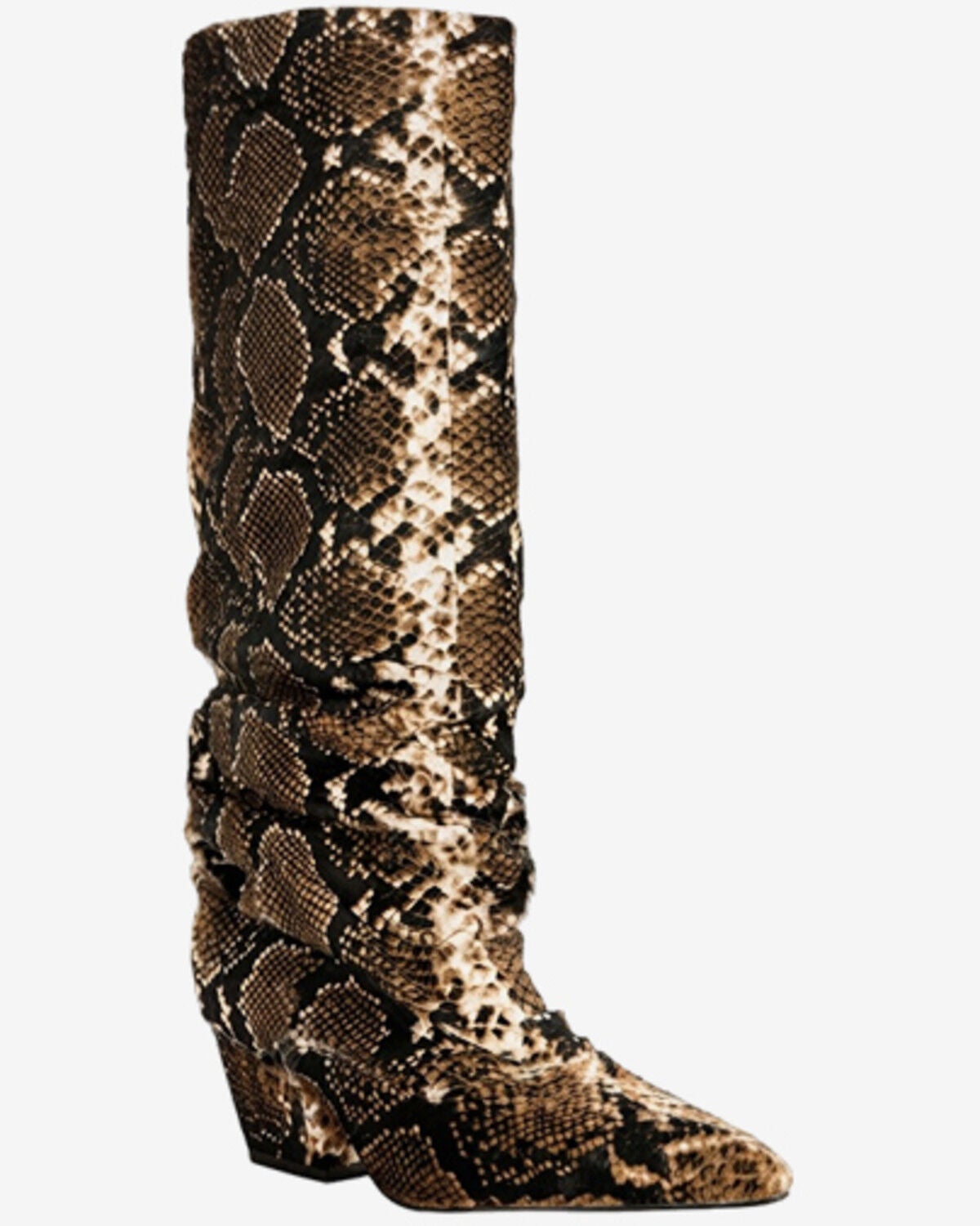 Azalea Wang Women's Francoise Snake Print Booties - Round Toe, Brown, hi-res