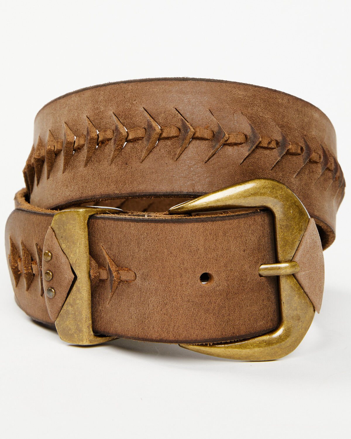 Image #1 - Cleo + Wolf Women's Brass Buckle Lace Detail Western Belt, Brown, hi-res