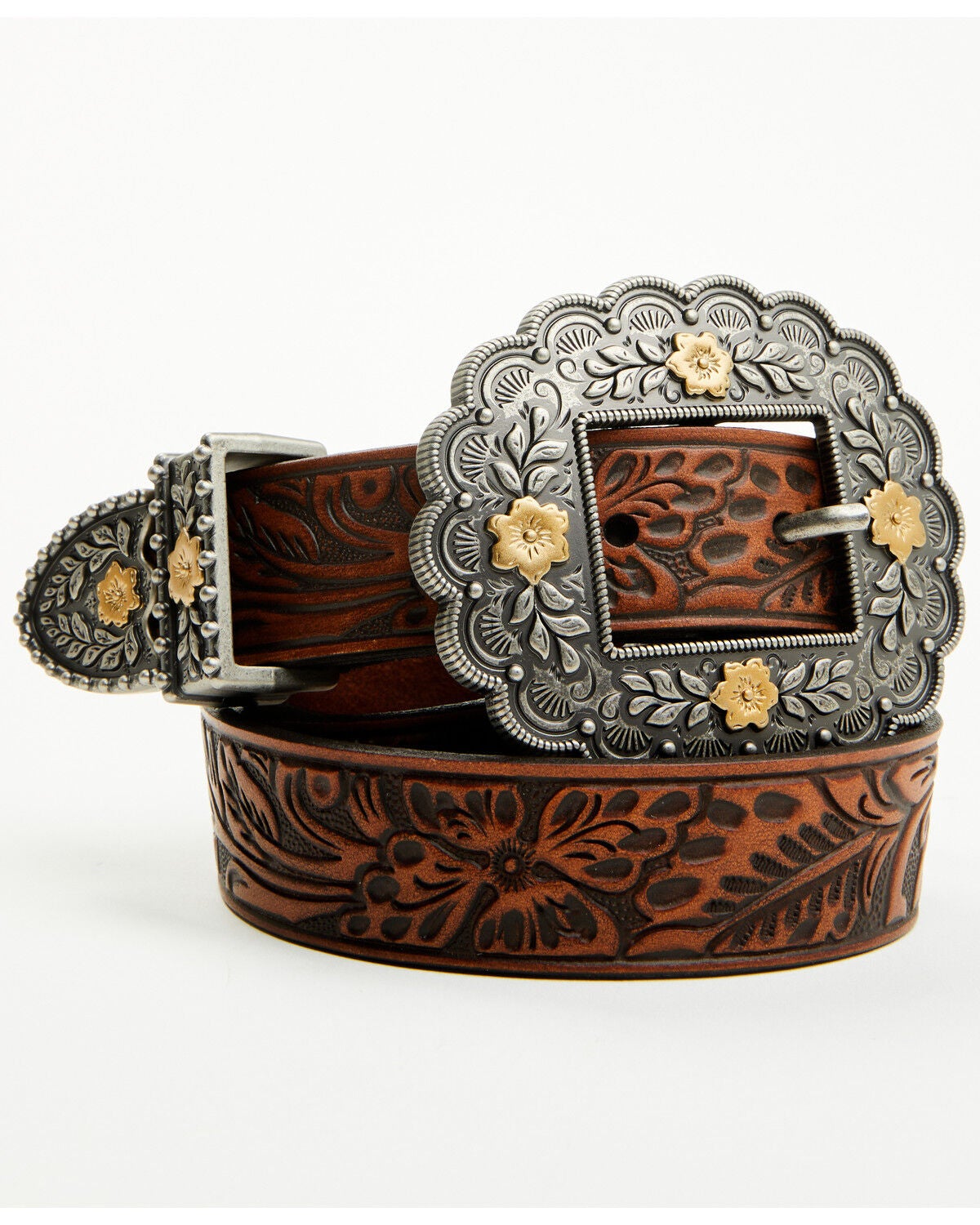 Shyanne Women's Ellery Floral Leather Belt, Brown, hi-res