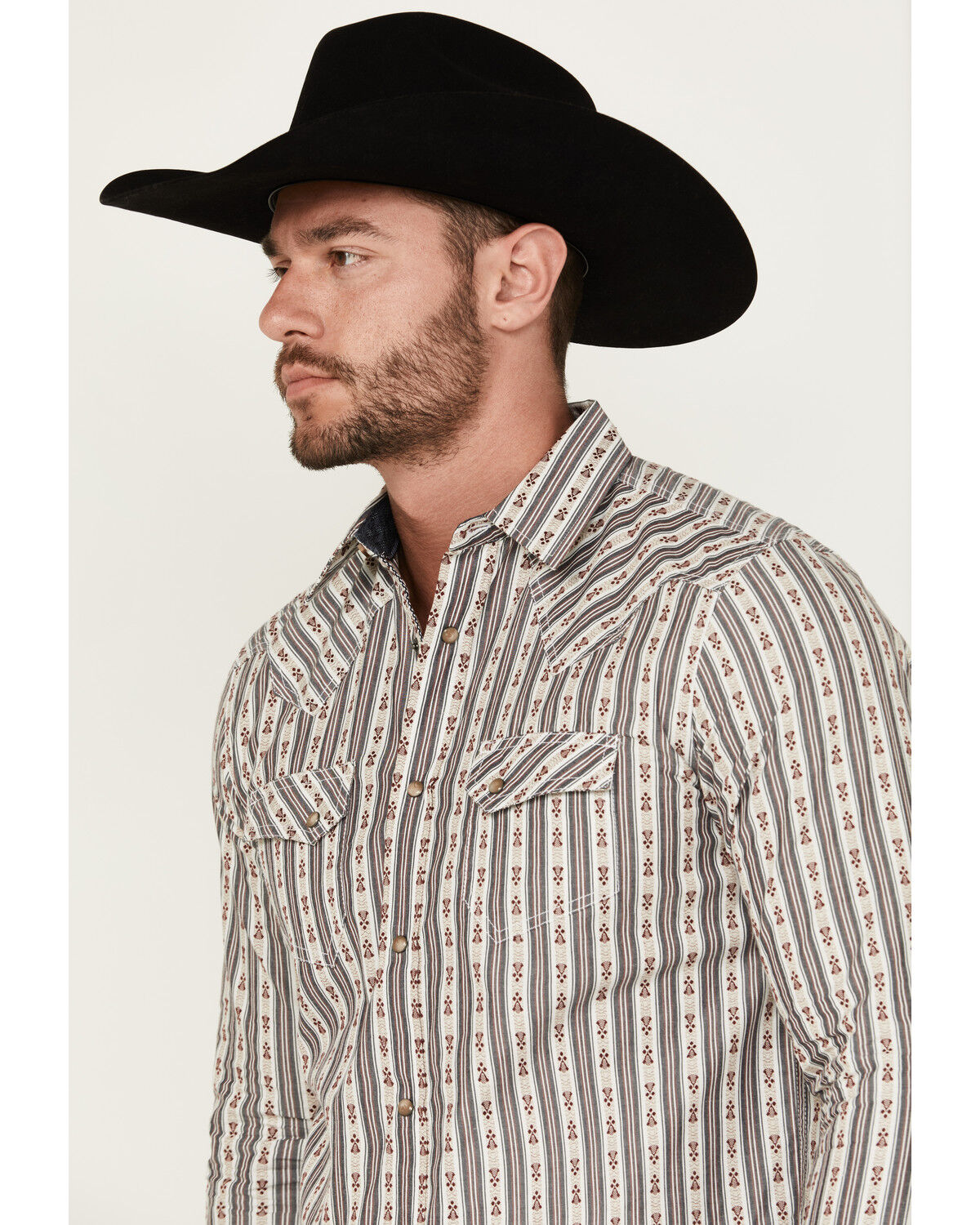 Image #2 - Moonshine Spirit Men's Southern Boy Striped Long Sleeve Pearl Snap Western Shirt, Cream, hi-res