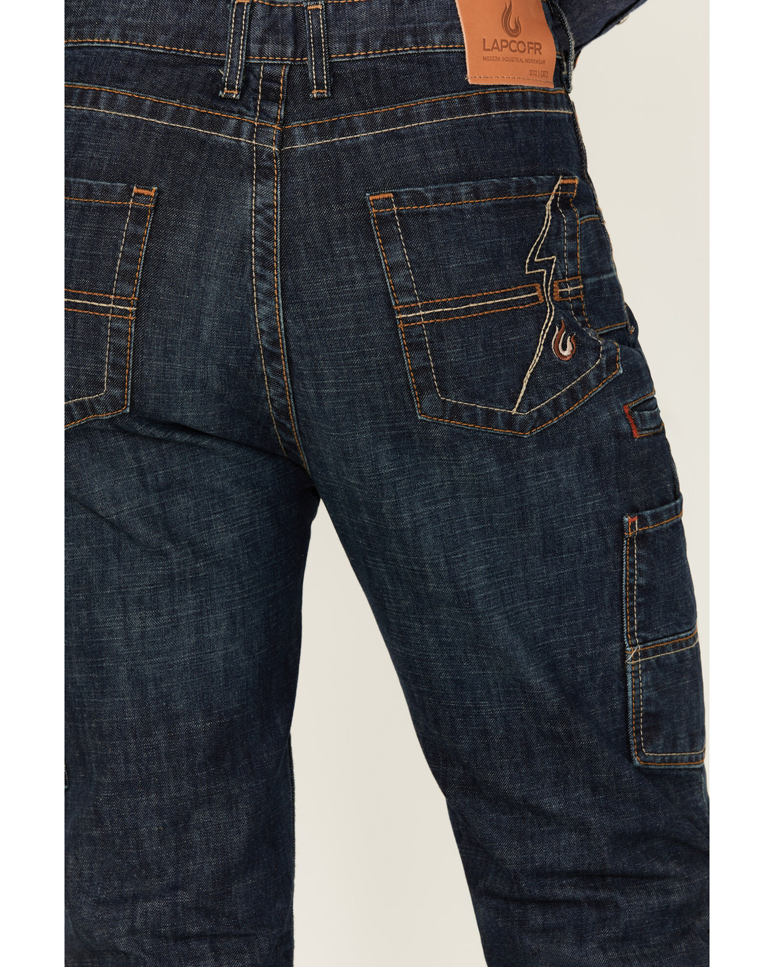 Image #4 - Lapco Men's FR Medium Wash Tapered Leg Utility Work Jeans, Dark Blue, hi-res