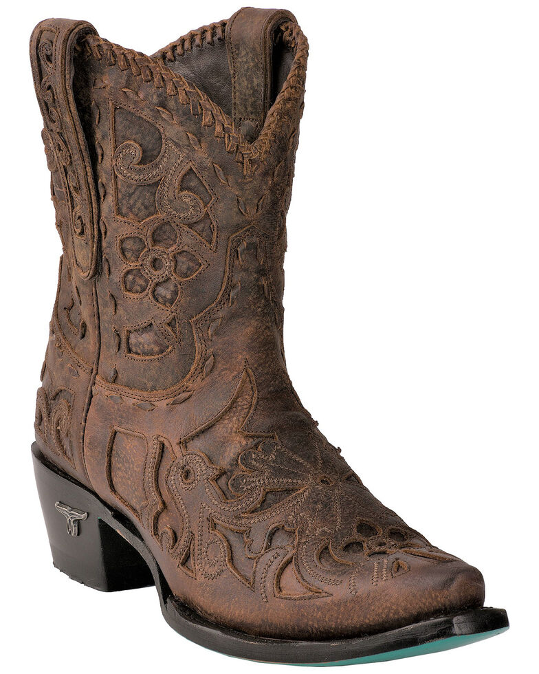 Lane Women's Robin Inlay Cowgirl Booties - Snip Toe , Brown, hi-res
