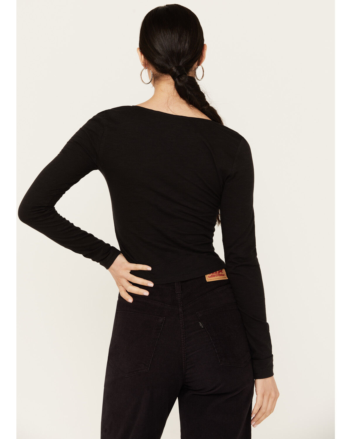 Image #4 - Shyanne Women's Long Sleeve Cutwork Front Tie Top, Black, hi-res