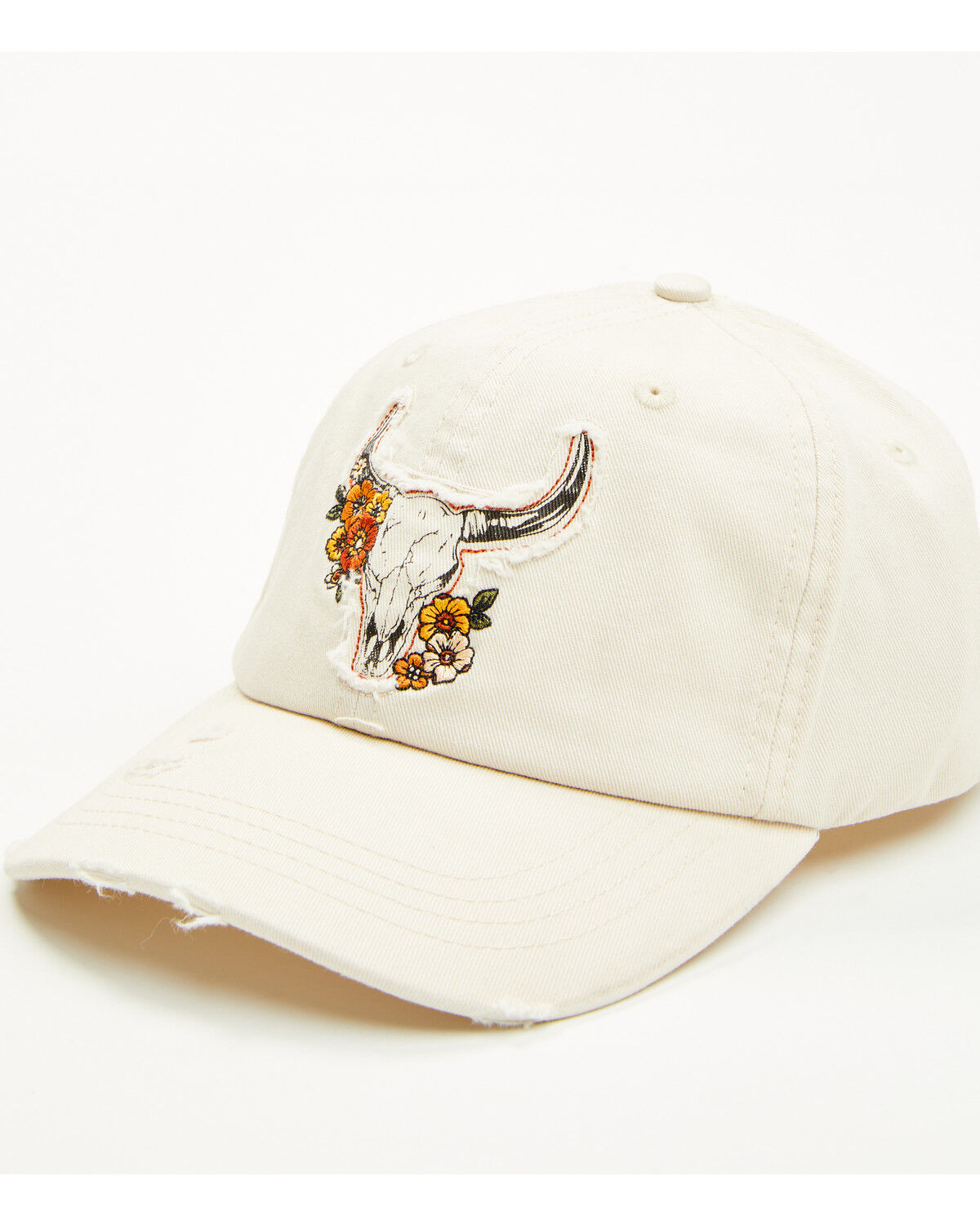 Image #1 - Shyanne Women's Floral Longhorn Ball Cap, Ivory, hi-res