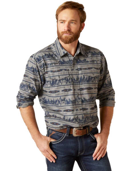 Image #1 - Ariat Men's Harlow Retro Fit Long Sleeve Snap Western Shirt - Tall , Grey, hi-res
