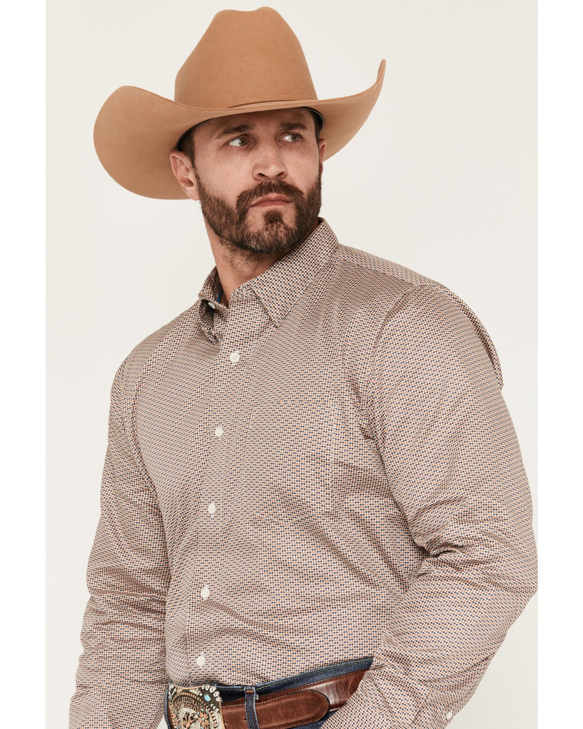 Image #2 - Wrangler X Cody Johnson Men's Houndstooth Print Long Sleeve Button-Down Western Shirt, Navy, hi-res