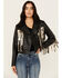 Image #1 - Idyllwind Women's Sparks Studded Thunderbird Fringe Leather Jacket, Black, hi-res