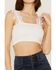 Z&L Women's Costa Solid Smocked Sleeveless Crop Top, White, hi-res