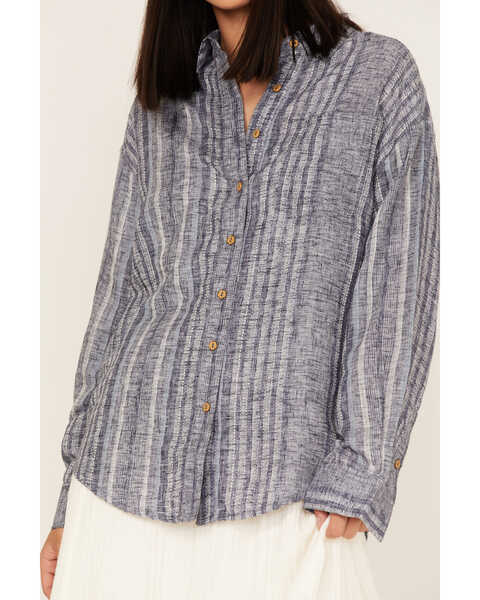Cleo + Wolf Women's Novelty Stripe Button-Down Long Sleeve Shirt, Blue, hi-res