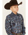 Cinch Boys' Paisley Print Long Sleeve Button-Down Western Shirt, Blue, hi-res