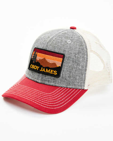 Cody James Men's Red & Grey Sunset Logo Patch Mesh-Back Ball Cap , Red, hi-res