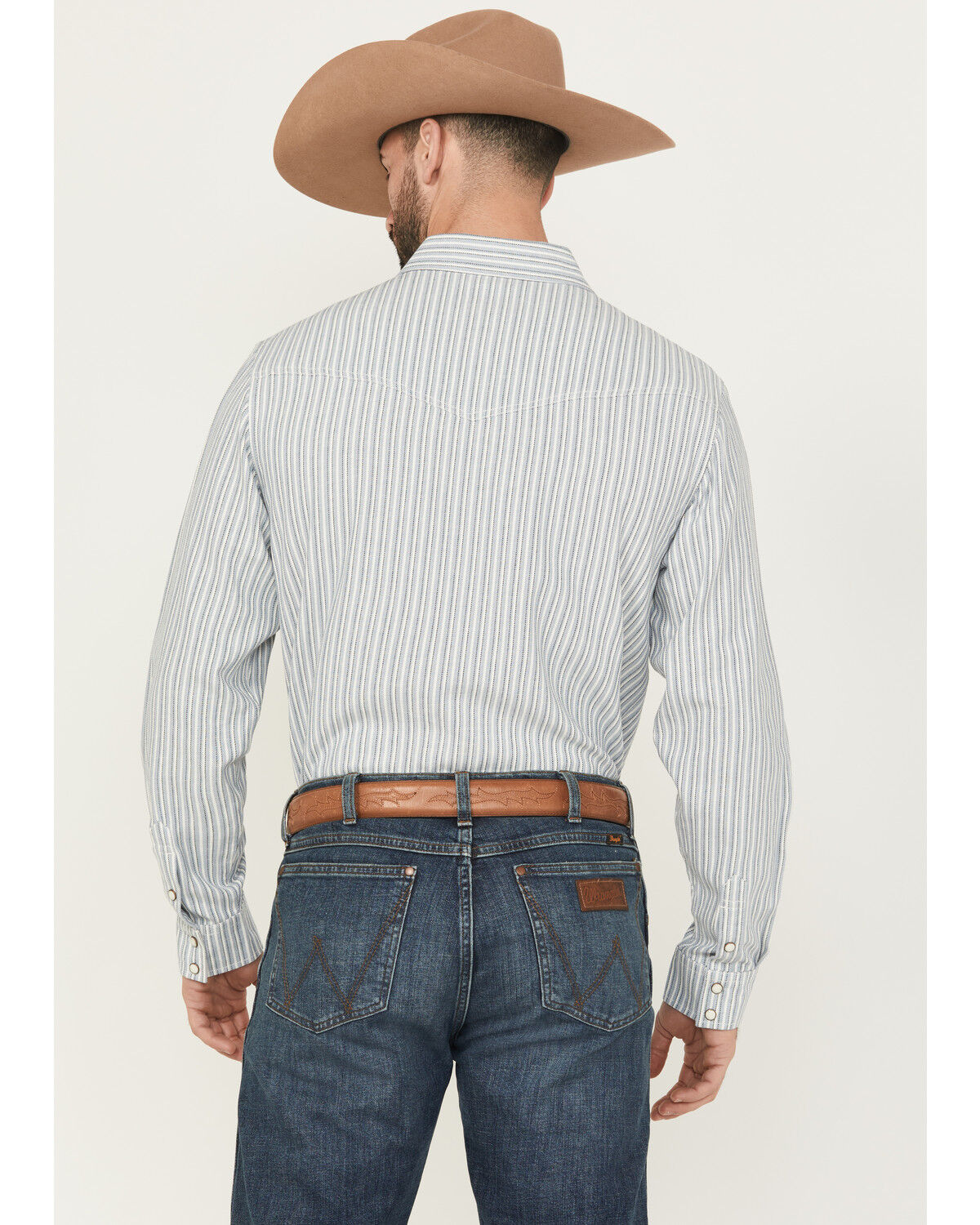 Image #4 - Blue Ranchwear Men's Cloud Striped Long Sleeve Snap Western Shirt, Light Blue, hi-res