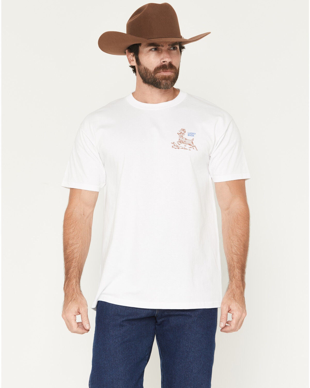 Image #2 - Seager Men's Lucky Buck Short Sleeve Graphic T-Shirt, White, hi-res