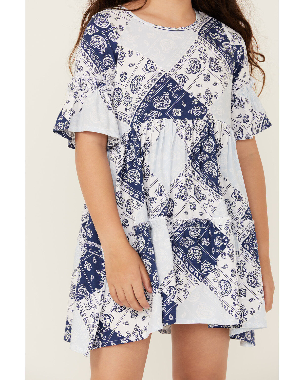 Image #3 - Wrangler Girls' Bandana Print Short Sleeve Mini Dress, Light Blue, hi-res