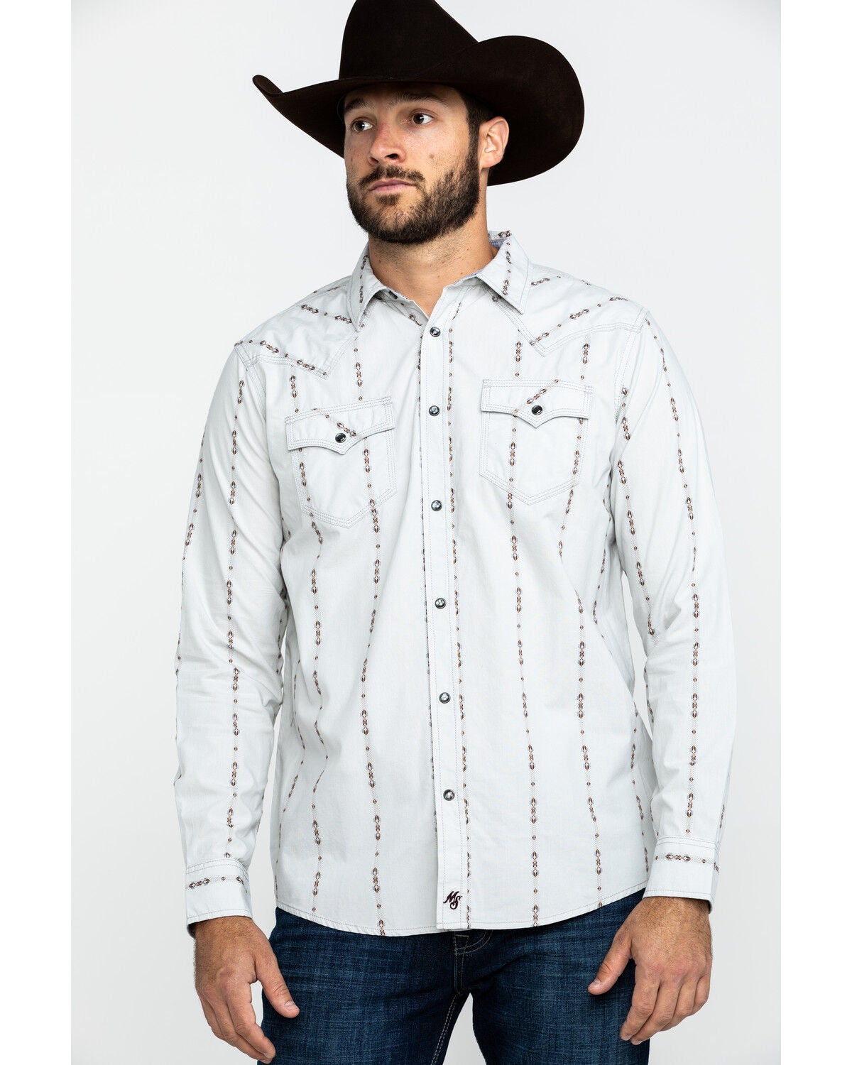 Image #1 - Moonshine Spirit&reg; Men's Tiki Torch Striped Dobby Print Long Sleeve Western Shirt, , hi-res