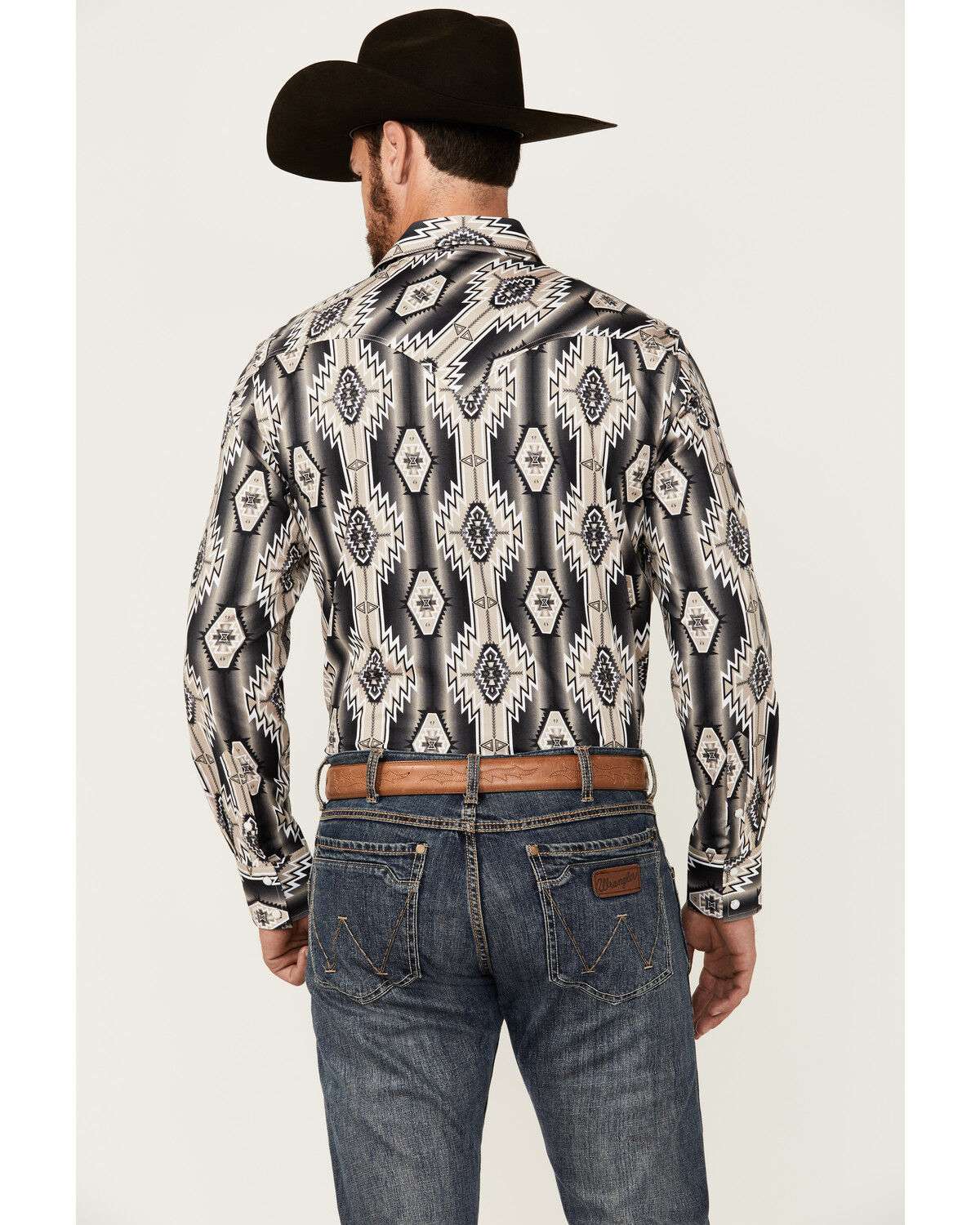 Image #4 - Rock & Roll Denim Men's Southwestern Print Long Sleeve Snap Stretch Western Shirt, Dark Brown, hi-res
