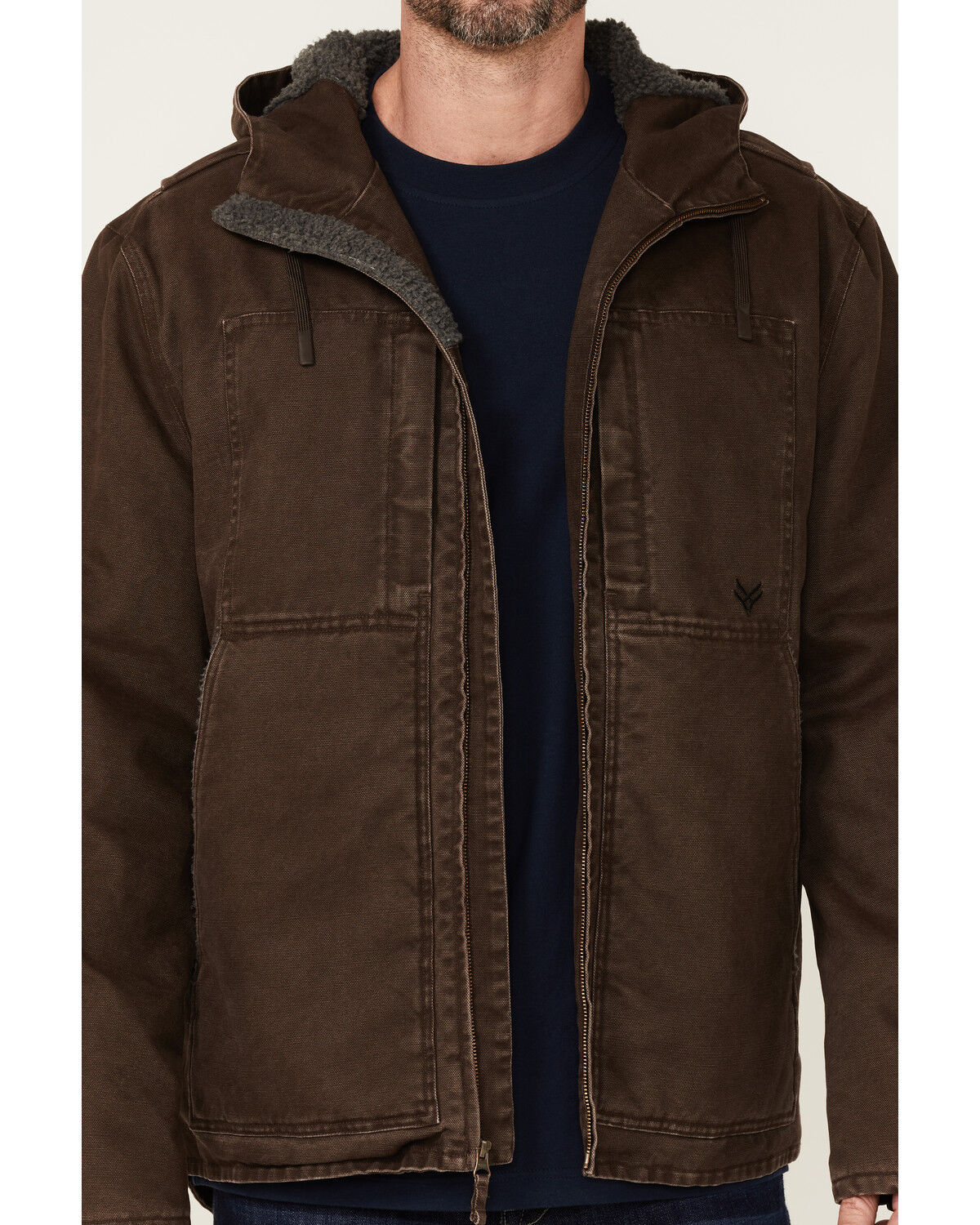 Image #3 - Hawx Men's Brown Castile Weathered Duck Hooded Zip-Front Insulated Work Jacket, Brown, hi-res