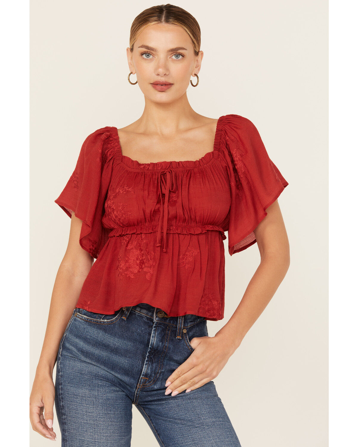 Image #1 - Wild Moss Women's Flutter Sleeve Top, Rust, hi-res