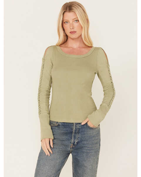 Image #1 - Free People Women's Daisy Chain Cuff Knit Long Sleeve Top, Green, hi-res