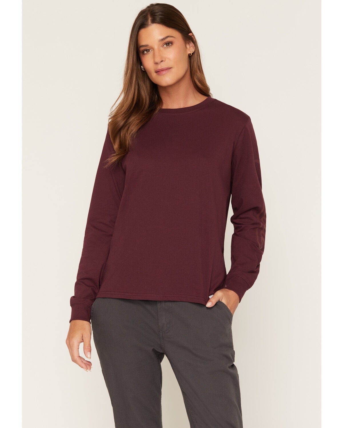 Image #1 - Carhartt Women's Irvine Loose Fit Logo Long Sleeve Work Shirt, Burgundy, hi-res
