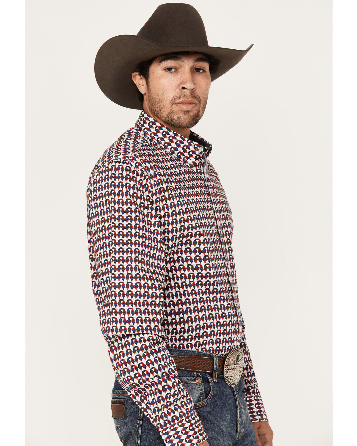 Image #2 - RANK 45® Men's Event Medium Geo Print Long Sleeve Button-Down Western Shirt, White, hi-res