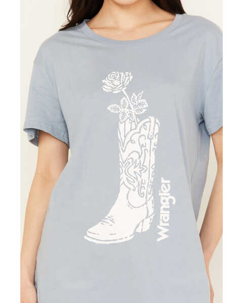 Image #3 - Wrangler Women's Flower Boot Short Sleeve Graphic Tee , Blue, hi-res