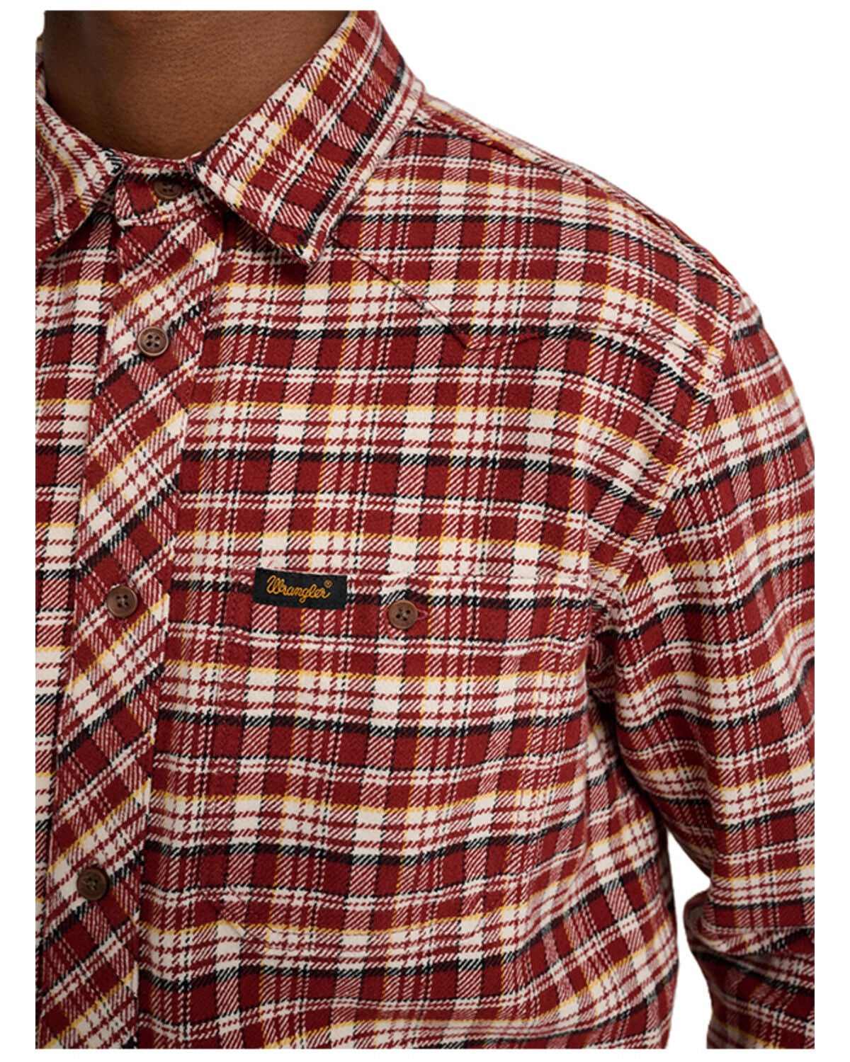 Image #3 - Wrangler X Stranger Things Men's Will Plaid Print Long Sleeve Button-Down Flannel Shirt, Brick Red, hi-res