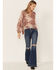 Revel Women's Floral Long Sleeve Peasant Top, Burgundy, hi-res