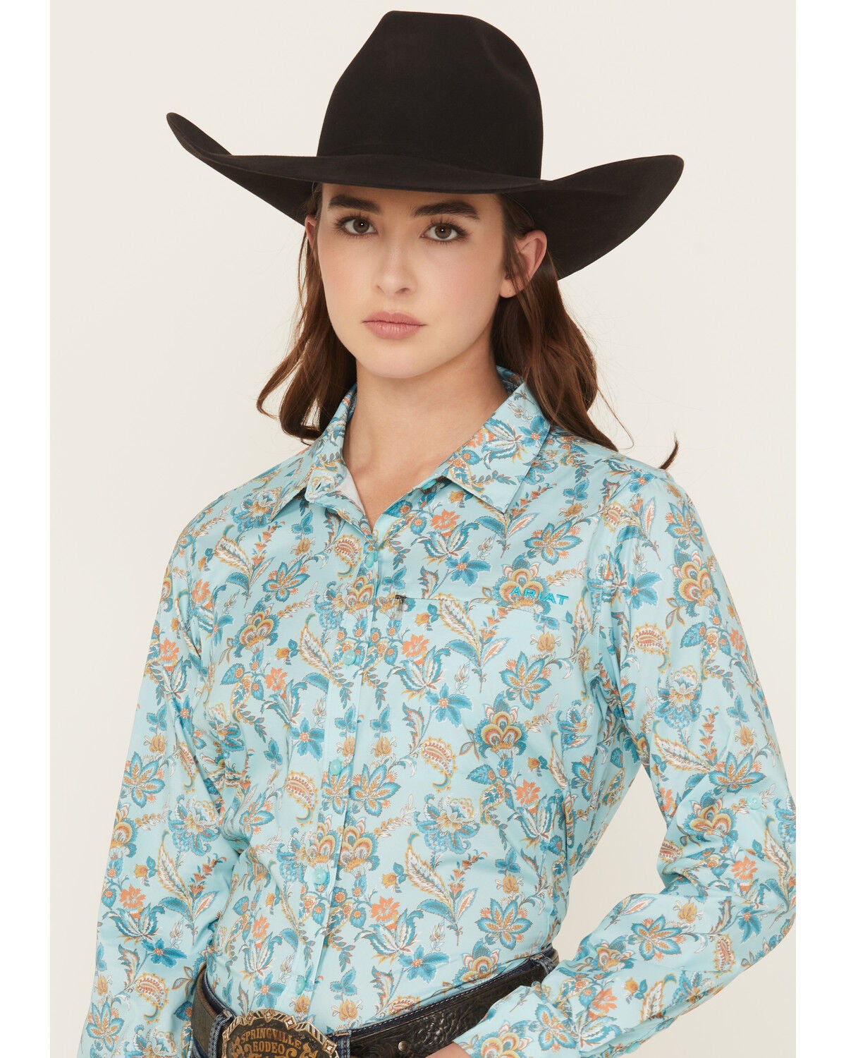 Ariat Women's VentTEK Floral Paisley Print Long Sleeve Button-Down Stretch Western Shirt, Turquoise, hi-res