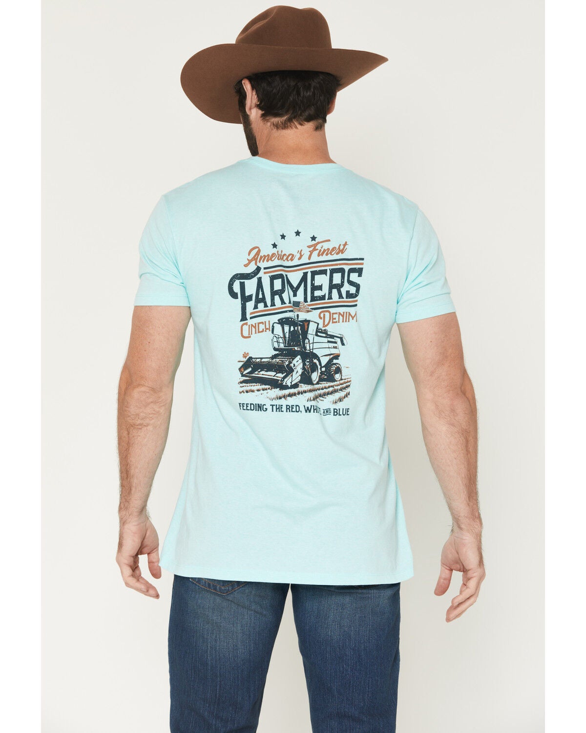 Cinch Men's America's Finest Farmers Short Sleeve Graphic T-Shirt, Blue, hi-res