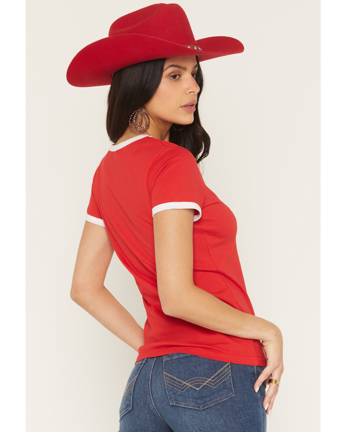 Image #4 - Budweiser Women's Ringer Clydesdales Short Sleeve Graphic Ringer Tee, Red, hi-res