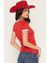 Image #4 - Budweiser Women's Ringer Clydesdales Short Sleeve Graphic Ringer Tee, Red, hi-res
