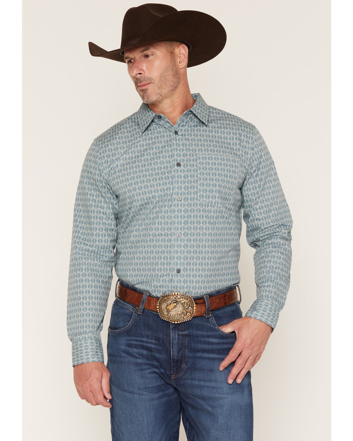 Gibson Trading Co Men's Digital Mind Geo Print Long Sleeve Button-Down Western Shirt, Aqua, hi-res