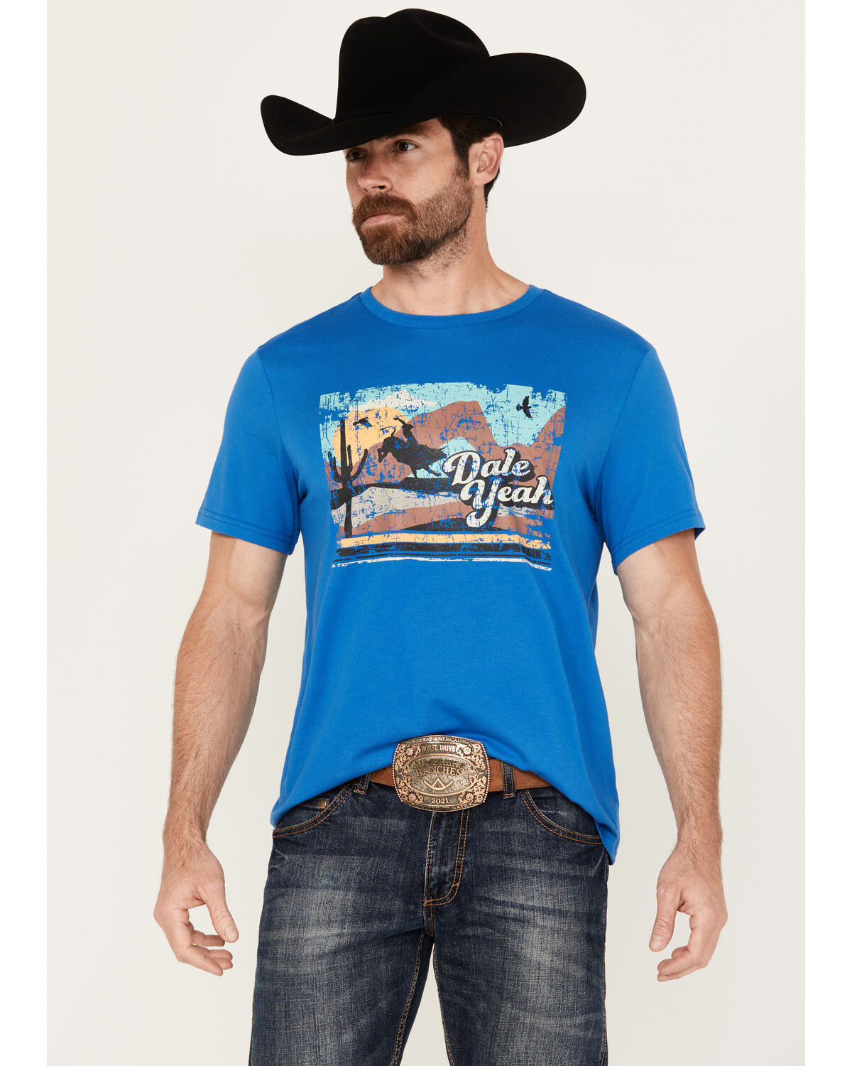 Image #1 - Panhandle Men's Dale Yeah Scenic Short Sleeve Graphic T-Shirt, Bright Blue, hi-res