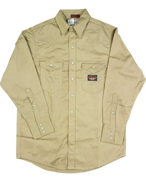 Rasco Men's FR Long Sleeve Snap Work Shirt - Tall, Beige/khaki, hi-res