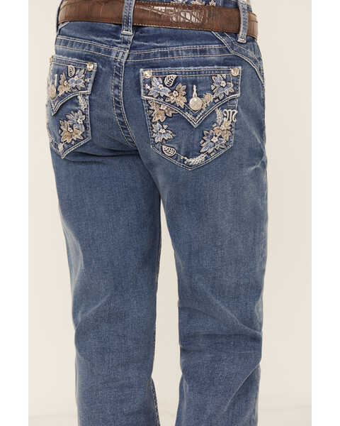 Image #4 - Miss Me Girls' Medium Wash Floral Border Bootcut Stretch Denim Jeans , Blue, hi-res