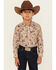 Image #1 - Roper Boys' Bucking Horse Print Long Sleeve Snap Western Shirt, Brown, hi-res