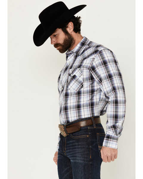 Image #2 - Wrangler Retro Men's Plaid Print Long Sleeve Snap Western Shirt - Tall , White, hi-res