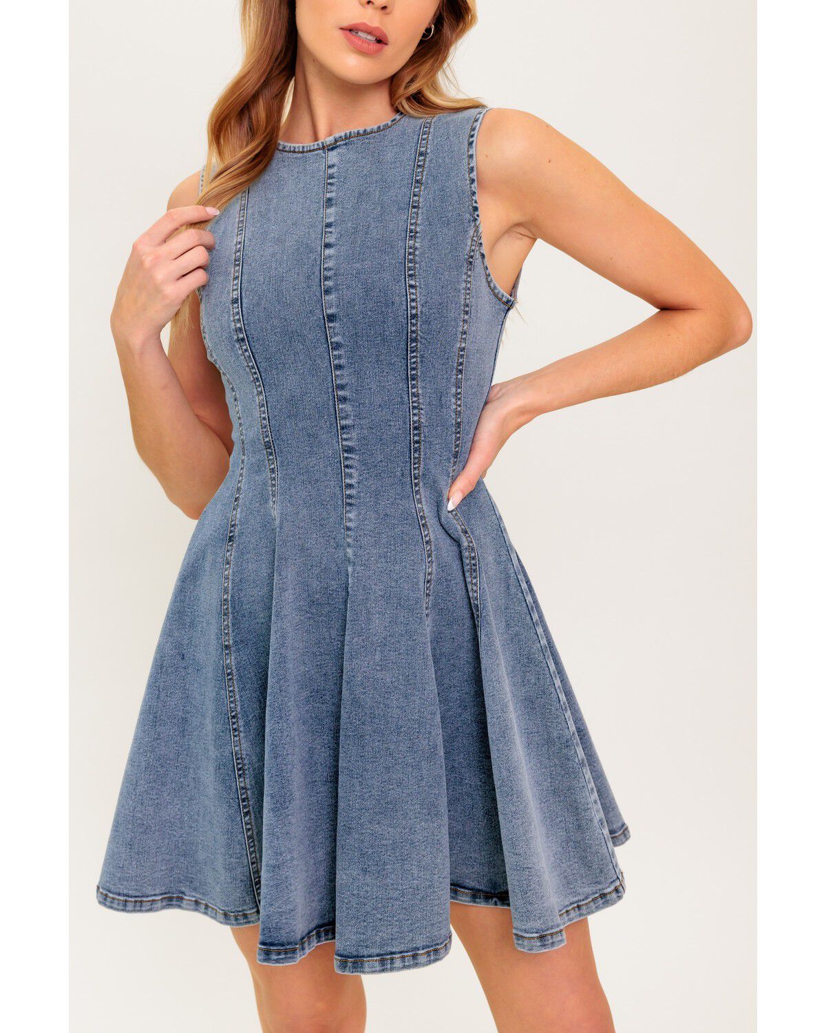 Image #1 - Flying Tomato Women's Caught in a Moment Denim Mini Dress, Light Wash, hi-res