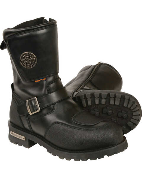 Milwaukee Leather Men's Black 9" Waterproof Gear Shirt Protection Boots - Round Toe , Black, hi-res
