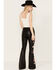 Driftwood Women's High Rise Vegan Leather Fallen Roses Flare Pants, Black, hi-res